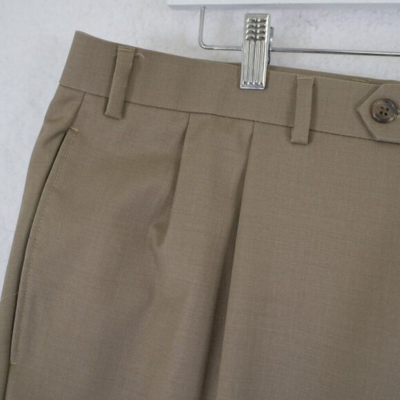 Lauren Ralph Lauren Tan Wool 39/30 Dress Pants Pleated Cuffed Mid Rise Tag 38/30 - Picture 3 of 9